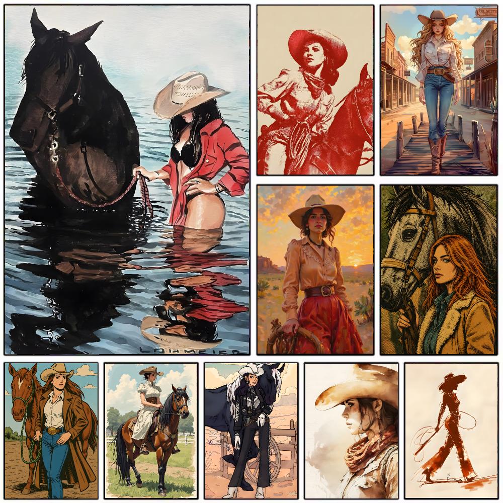 Vintage Collectible Posters - 빈티지 카우걸 테마 포스터, 현대적인 홈