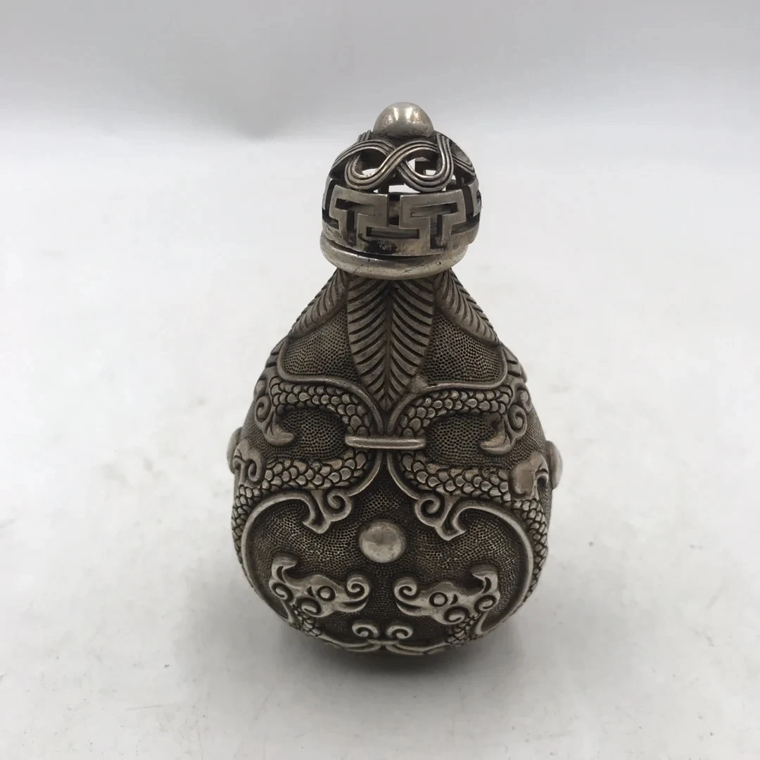 Vintage Collectible Bottles - 중국산 백동 재질의 양면 조각 담배통