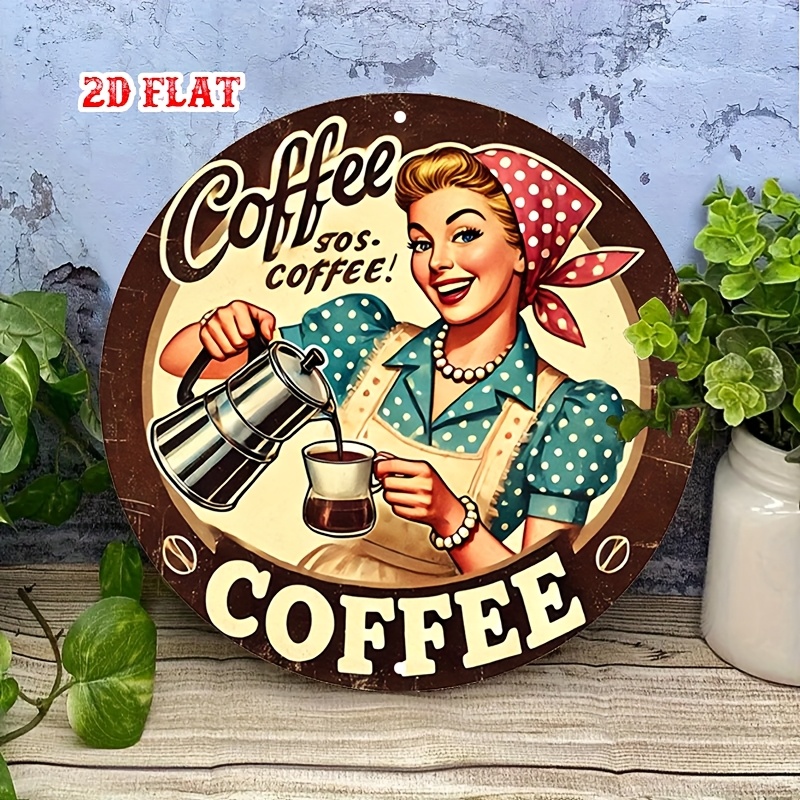 [2D 플랫] 1개 레트로 원형 알루미늄 커피 사인 - - Vintage Collectible Plates 리뷰 및 가격